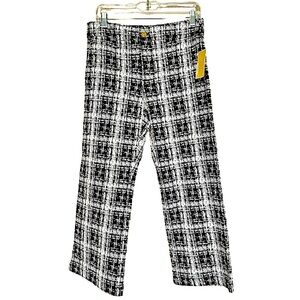 NWT Michael Kors Black & White Tweed Crop Pants Wide Leg Size Medium Stretch Fit